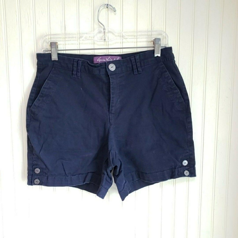 Gloria Vanderbilt Shorts Womens 8 Blue Chino Twill Button Hem Casual Summer